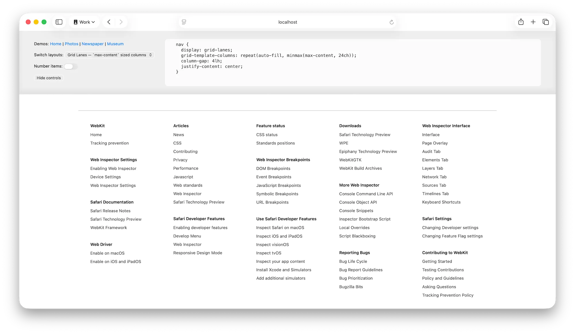 15 组链接的布局。每组链接有 2 到 9 个链接——所以它们的高度各不相同。布局有五列这样的组。